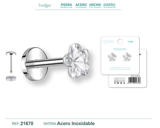 [21670] Pendiente de acero color plateado con cierre de rosca - Joyería práctica y moderna