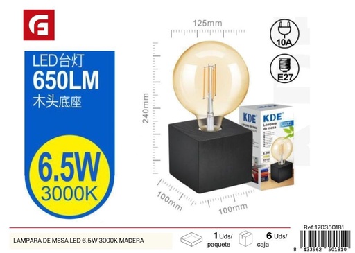 [170350181] Lámpara de mesa LED 6.5W 3000K madera - Iluminación