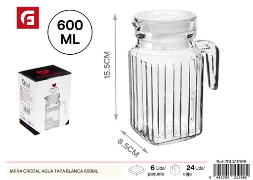 [201421998] Jarra de cristal para agua con tapa blanca 600ML - Productos de vidrio y cerámica