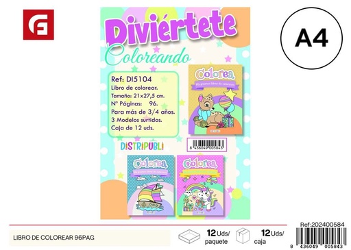 [202400584] Libro para colorear 96 páginas - Material escolar y libros de cuentos