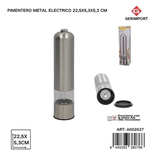 [A002627] Pimentero metálico eléctrico 22.5x5.3x5.3cm - Accesorios de cocina