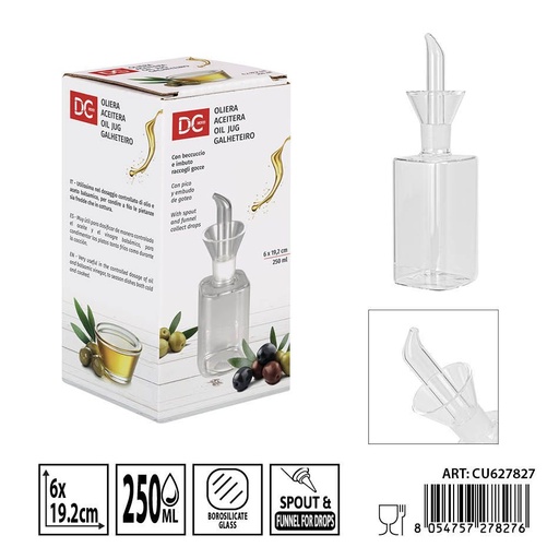 [0236234] Aceitera antigoteo de vidrio 6x19.2 cm 250ML - Utensilio funcional para cocinar