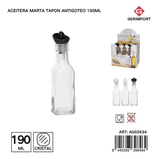 [A002634] Aceitera Marta antigoteo 190ML - Funcional y decorativa en la cocina