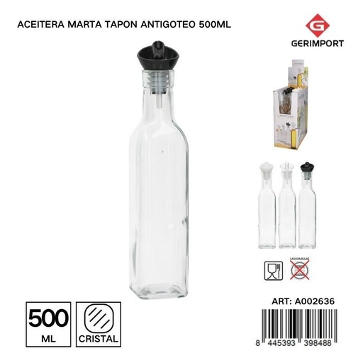 [A002636] Aceitera Marta antigoteo 500ML - Práctica para cocina y barbeque