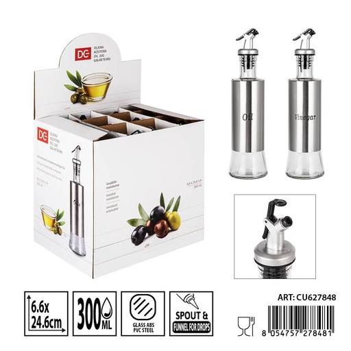 [0236255] Aceitera de vidrio con tapa de metal 300 ml - Utensilios de cocina y accesorios de vidrios