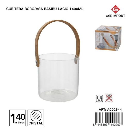 [A002644] Cubitera de borosilicato con asa de bambú 1.4L - Accesorios de cocina y coctelera