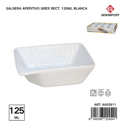 [A002611] Salsera aperitivo de gres rectangular 125 ml blanca - Utensilios de cocina y recipientes de gres