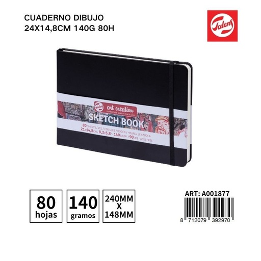 [A001877] Cuaderno de dibujo 24x14.8 cm (140g, 80 hojas) - Material de oficina y cuadernos