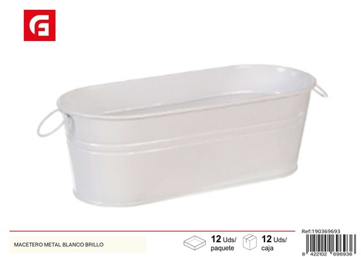 [190369693] Macetero de metal blanco brillo - Jardín y macetas decorativas