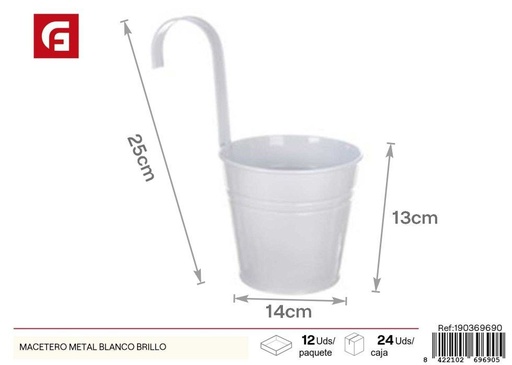 [190369690] Macetero de metal blanco brillante - Macetas decorativas para jardín