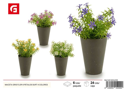 [201855299] Maceta gris flor de 6 pétalos surtidas en 4 colores - Macetas para plantas artificiales