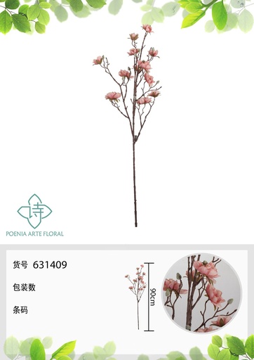 [631409-2ROSA] Arreglo floral artificial de 90 cm - Magnolia rosa de tallo alto - Novedades en decoraciones