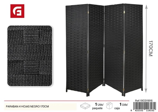 [190311816] Parabán 4 hojas negro 170 cm - Decoración y separación de espacios