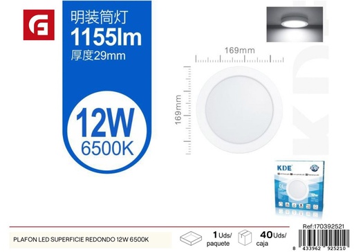 [170392521] Plafón LED de superficie redondo 12W 6500K - Iluminación