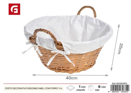 [190361831] Cesto decorativo redondo miel con forro y asas - Cestas decorativas para el hogar