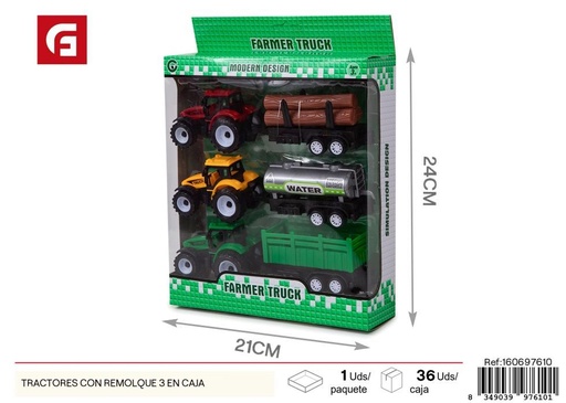 [160697610] Tractores con remolque 3 en caja - Juguetes de vehículos