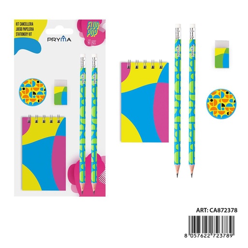 [0239507] Juego de papelería 5 piezas - Cuaderno, sacapuntas, goma, lápiz - Artículos de papelería