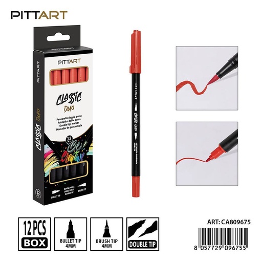 [0239823] Ratulado doble punta pincel 12 piezas 013 rojo coral - Material de pintura y dibujo