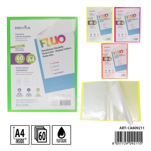 [0237755] Carpeta personalizable con 60 bolsillos A4 color flúor - Organizadores de documentos