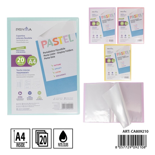 [0237752] Carpeta personalizable con 20 bolsillos A4 color pastel - Organizadores de documentos