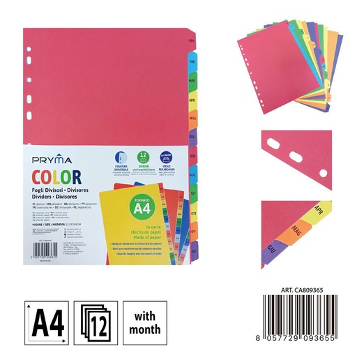 [0238244] Separadores de archivos A4 en color 12 meses - Papelería y separadores