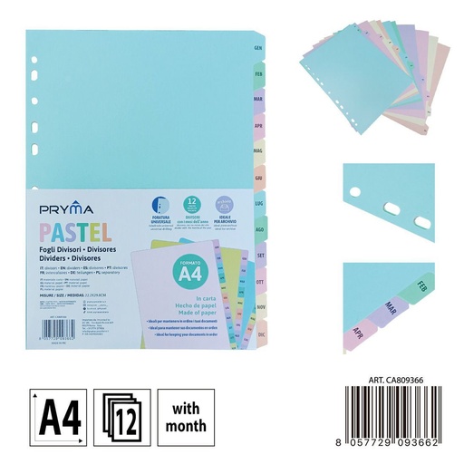 [0238245] Separadores de archivos A4 color pastel con 12 meses - Organizador de documentos
