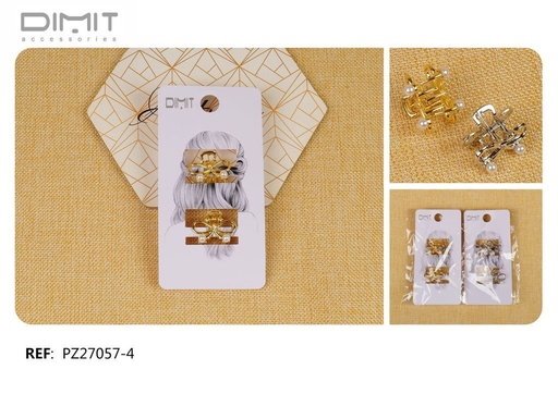[8435693877356] Pack de 2 mini pinzas lazo metal 12/U PZ27057-4 - Accesorios para el cabello