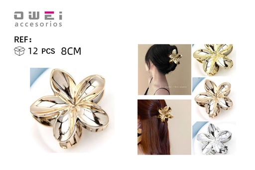 [8428947284871] Pinza de pelo flor de 8 cm 12 unidades - Accesorios para el cabello y pinzas decorativas