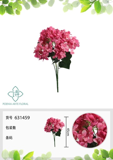 [631459-2AMARILLO] Flor artificial tipo hortensia 3D 5 ramas 4 ángulos 45 cm - Decoración floral
