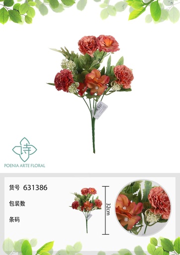 [631386-4NARANJA] Arreglo floral de clavel de primavera 32 cm - Flores artificiales decorativas