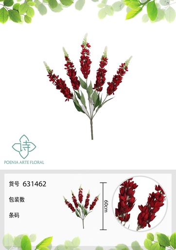 [631462-2ROJO] Ramo de jacinto de 5 puntas con llama 60 cm - Flores artificiales decorativas