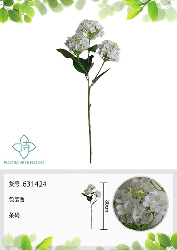 [631424BLANCO] Arreglo floral de 3 cabezas de hortensia 80 cm - Flores artificiales decorativas