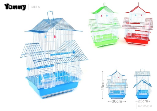 [YM7331] Jaula tipo villa para pájaros multicolor 30x23x45 cm - Alojamiento para aves
