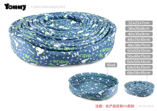 [YM2977R] Cuna de perro verde letras y ojos de poliéster 68x58x16 cm - Cama para mascotas