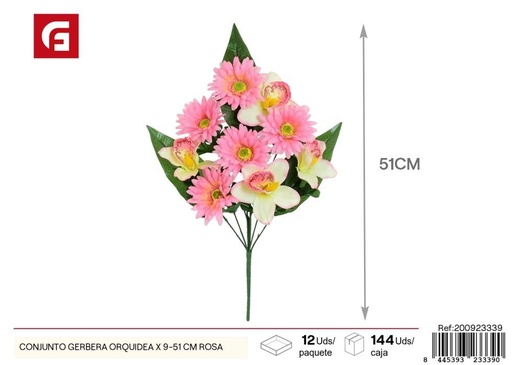 [200923339] Conjunto de gerbera y orquídea 9 piezas 51 cm color rosa - Flores artificiales