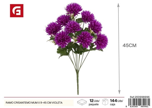 [200998996] Ramo de crisantemos violetas x9 45cm - Flores artificiales y decoración floral