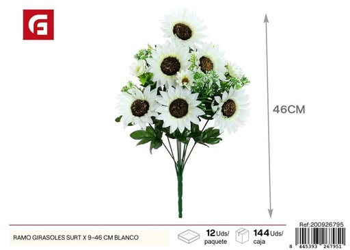 [200926795] Ramo surtido de girasoles blancos 9 piezas 46 cm - Flores artificiales alegres