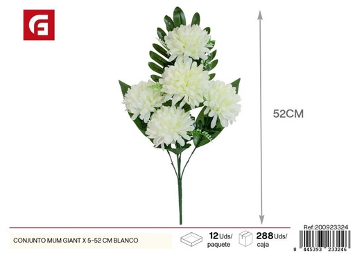 [200923324] Conjunto de crisantemos gigantes 5 unidades 52 cm color blanco - Flores artificiales