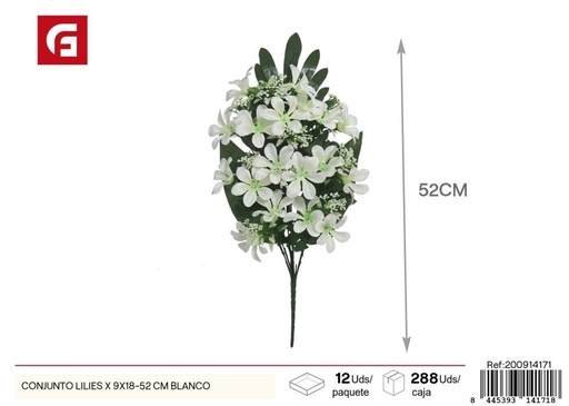 [200914171] Conjunto de lirios 9x18 unidades 52 cm color blanco - Flores artificiales