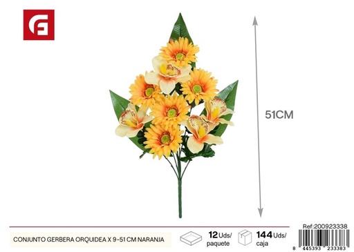 [200923338] Conjunto de gerberas y orquídeas 9 unidades 51 cm color naranja - Flores artificiales