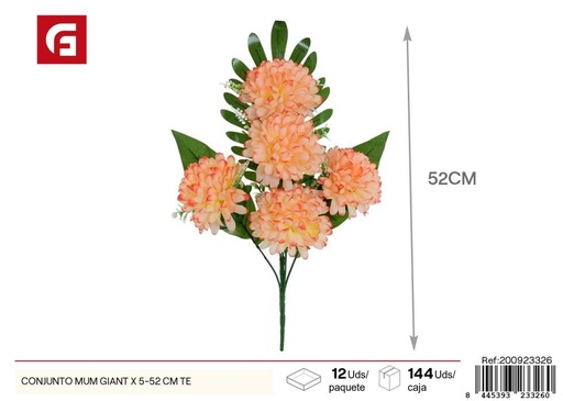 [200923326] Conjunto de crisantemos gigantes 5 unidades 52 cm color té - Flores artificiales