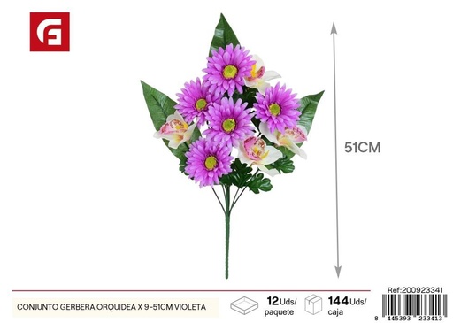 [200923341] Conjunto de Gerberas y Orquídeas, 9 unidades - 51 cm, color violeta