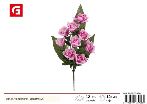[200973996] Conjunto de Rosas, 9 unidades - 55 cm, color malva