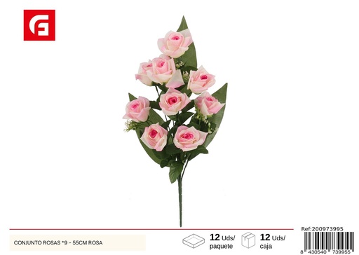 [200973995] Conjunto de rosas x 9-55 cm rosa - Flores artificiales y decoración