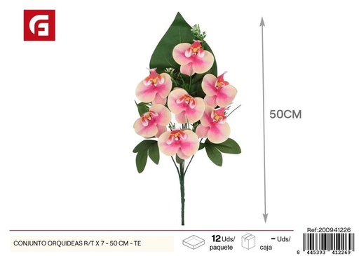 [200941226] Conjunto de Orquídeas, 7 unidades - 50 cm, color té