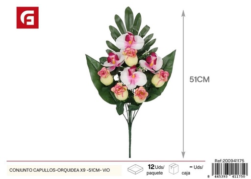 [200941175] Conjunto de capullos y orquídeas x 9 - 51 cm - Violeta, flores artificiales decorativas