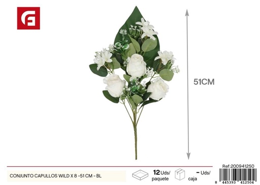 [200941250] Conjunto de Capullos Silvestres, 8 unidades - 51 cm, color blanco