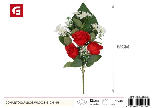 [200941253] Conjunto de capullos salvajes x 8 - 51 cm - Rojo, flores artificiales