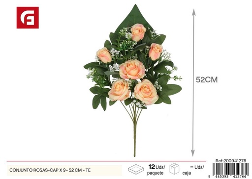 [200941276] Conjunto de Rosas y Capullos, 9 unidades - 52 cm, color té