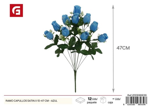 [200998939] Ramo de capullos satinados azul x10 47cm - Flores artificiales decorativas
